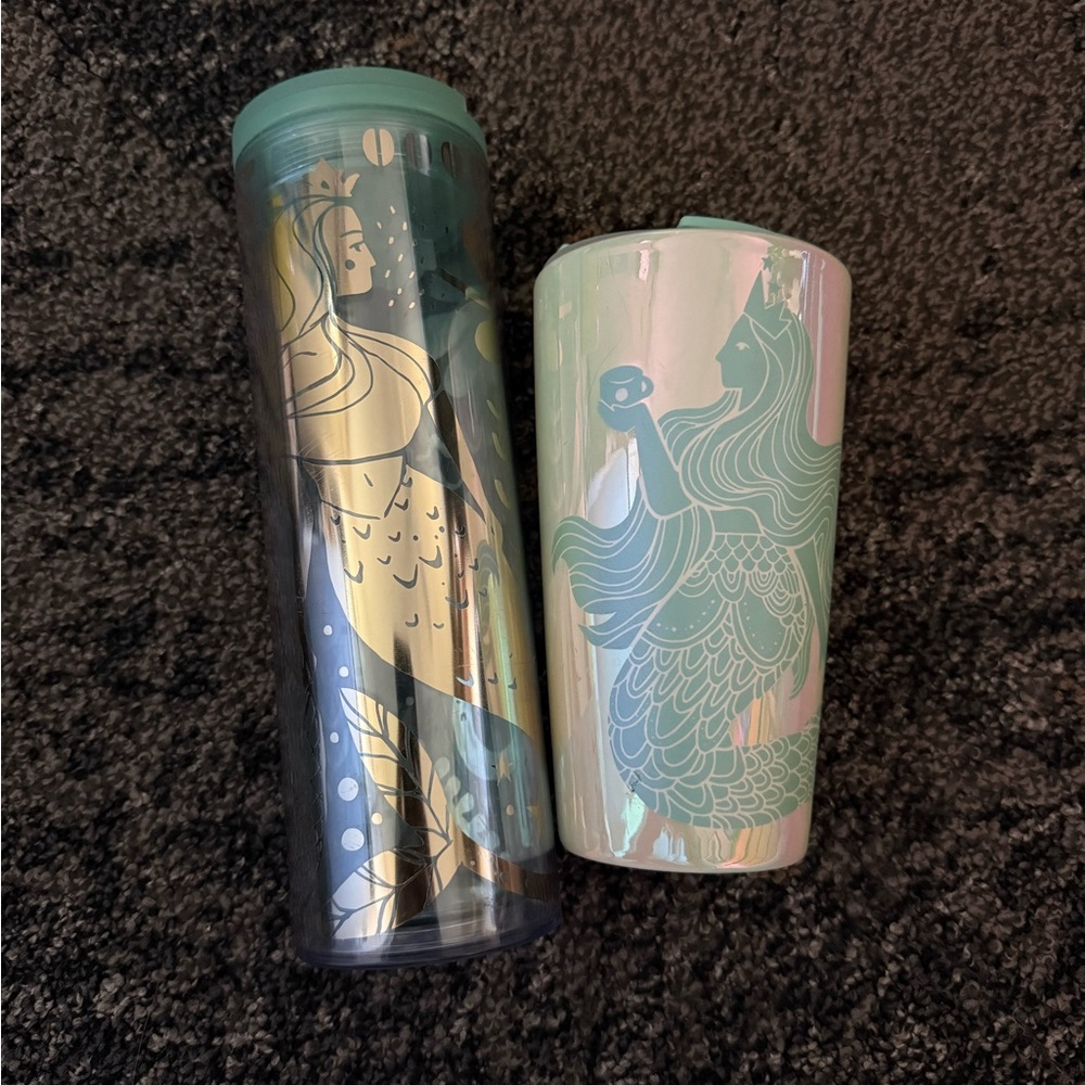 Starbucks Teal and Gold Mermaid Tumblers